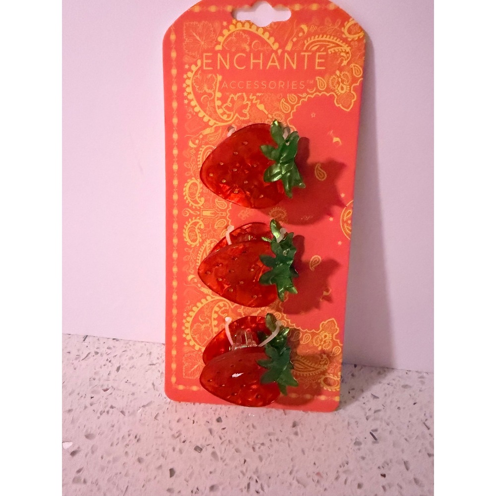 Enchante Accessories Red Strawberry Hair Claw Clips Set of 3 Fruit P2362 New